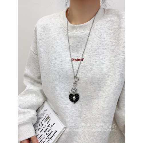 NANYING甜酷風黑色波點愛心音符項鍊甜美Y2k吊墜辣妹亞文化衛衣鏈