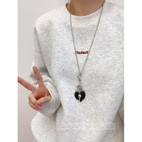 NANYING甜酷風黑色波點愛心音符項鍊甜美Y2k吊墜辣妹亞文化衛衣鏈