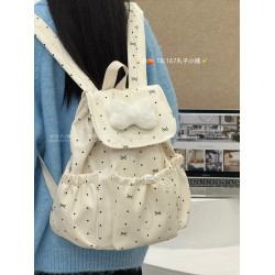 氛圍感小書包波點蝴蝶結抽繩簡約雙肩包女大學生通勤旅遊小後後背包女