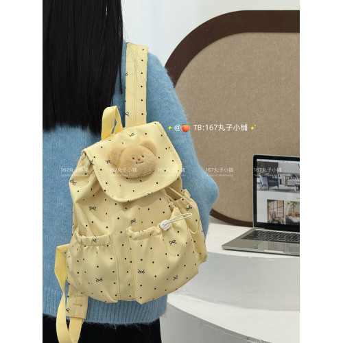 氛圍感小書包波點蝴蝶結抽繩簡約雙肩包女大學生通勤旅遊小後後背包女