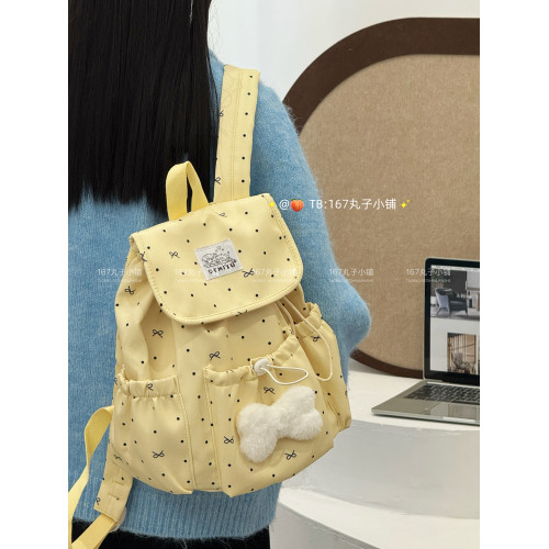 氛圍感小書包波點蝴蝶結抽繩簡約雙肩包女大學生通勤旅遊小後後背包女