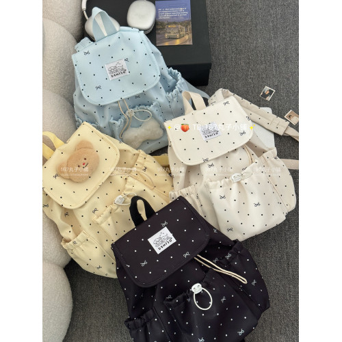 氛圍感小書包波點蝴蝶結抽繩簡約雙肩包女大學生通勤旅遊小後後背包女