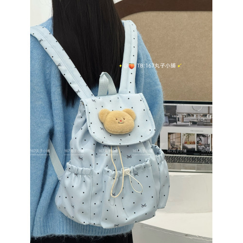 氛圍感小書包波點蝴蝶結抽繩簡約雙肩包女大學生通勤旅遊小後後背包女