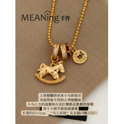 【馬年新品】金色碎冰冰馬上有錢小馬項鍊毛衣鏈輕奢高級感老錢風