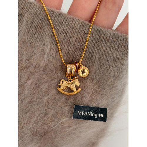 【馬年新品】金色碎冰冰馬上有錢小馬項鍊毛衣鏈輕奢高級感老錢風