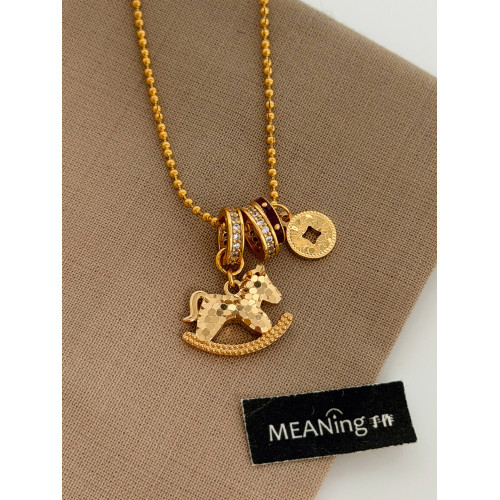 【馬年新品】金色碎冰冰馬上有錢小馬項鍊毛衣鏈輕奢高級感老錢風