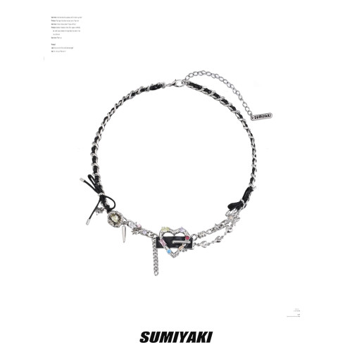 SUMIYAKI 龐克愛心繫列皮革項鍊 甜酷辣妹鎖骨鍊暗黑龐克小衆頸鏈