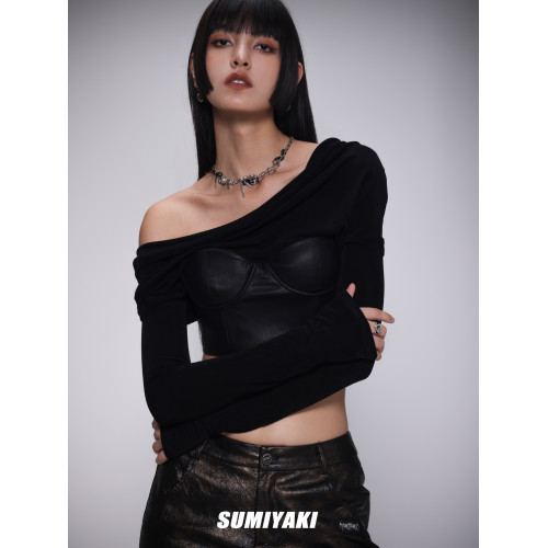 SUMIYAKI 龐克愛心繫列皮革項鍊 甜酷辣妹鎖骨鍊暗黑龐克小衆頸鏈