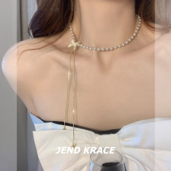 長款抽拉式蝴蝶珍珠項鍊女2025新款鎖骨鍊輕奢小衆高級感頸鏈配飾