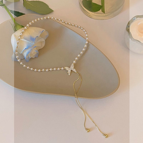 長款抽拉式蝴蝶珍珠項鍊女2025新款鎖骨鍊輕奢小衆高級感頸鏈配飾 長款抽拉式蝴蝶珍珠項鍊女2025新款鎖骨鍊輕奢小衆高級感頸鏈配飾