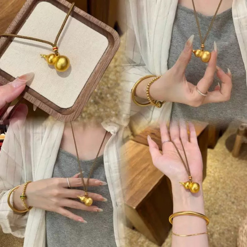 新中式國風古法沙金葫蘆吊墜項鍊男女同款2024新款百搭長款毛衣鏈