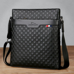 男包真皮商務單肩包頭層牛皮後後背包格子紋皮男士包包軟皮休閒斜後後背包