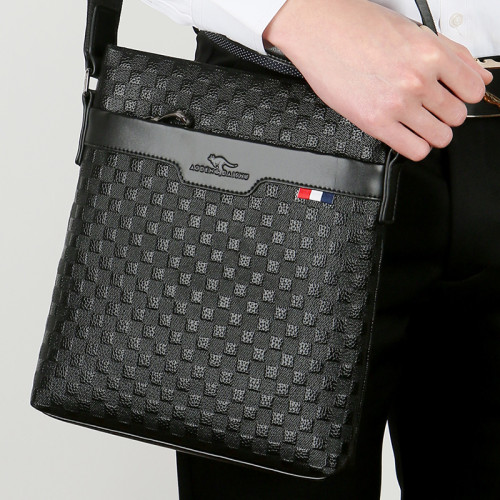 男包真皮商務單肩包頭層牛皮後後背包格子紋皮男士包包軟皮休閒斜後後背包