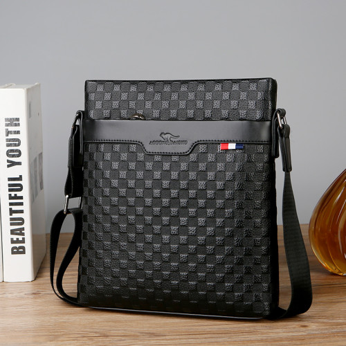 男包真皮商務單肩包頭層牛皮後後背包格子紋皮男士包包軟皮休閒斜後後背包