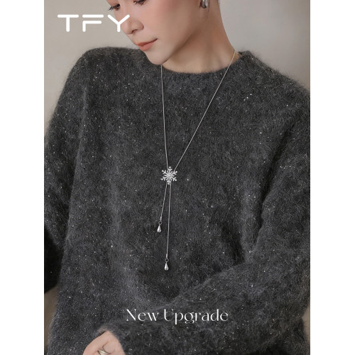 冬季雪花毛衣掛飾項鍊女輕奢精緻大氣高級感秋冬百搭不掉色毛衣鏈 冬季雪花毛衣掛飾項鍊女輕奢精緻大氣高級感秋冬百搭不掉色毛衣鏈