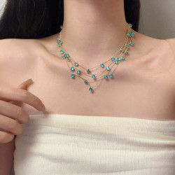 晚宴主角！滿天星鋯石流蘇項鍊女款小衆個性多層曡戴鎖骨鍊高級感