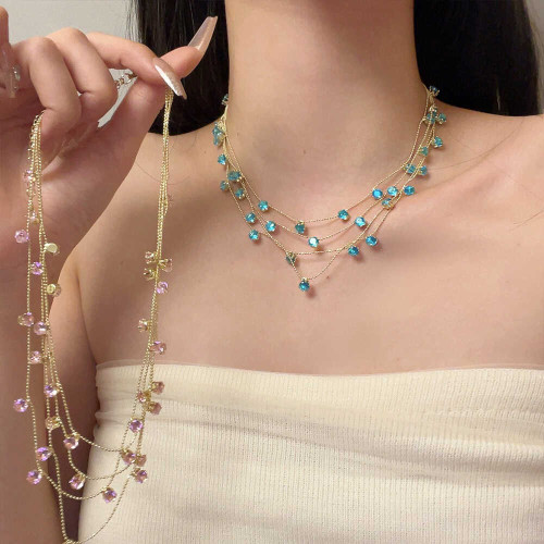 晚宴主角！滿天星鋯石流蘇項鍊女款小衆個性多層曡戴鎖骨鍊高級感