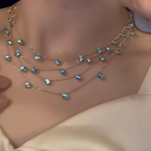 晚宴主角！滿天星鋯石流蘇項鍊女款小衆個性多層曡戴鎖骨鍊高級感