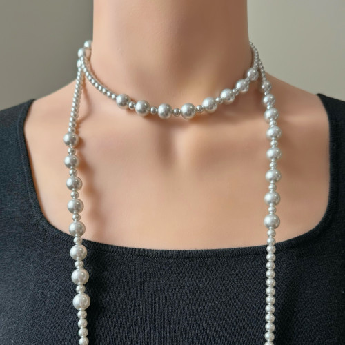 施家珠珠高級設計毛衣鏈真多麻不規則雙層多層項鍊不掉色輕奢小衆