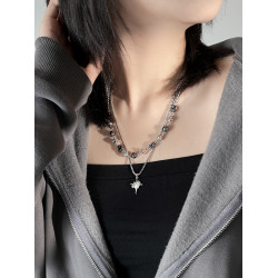 KANSAI黑色銀珠雙層曡戴鏈女個性小衆設計感配飾精緻高級感潮飾品