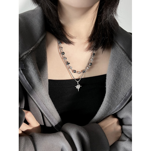 KANSAI黑色銀珠雙層曡戴鏈女個性小衆設計感配飾精緻高級感潮飾品 KANSAI黑色銀珠雙層曡戴鏈女個性小衆設計感配飾精緻高級感潮飾品