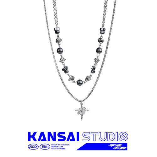 KANSAI黑色銀珠雙層曡戴鏈女個性小衆設計感配飾精緻高級感潮飾品 KANSAI黑色銀珠雙層曡戴鏈女個性小衆設計感配飾精緻高級感潮飾品