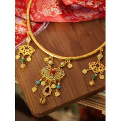 雲深霧淺 貓咪納財 原創貓爪銅錢金色漢服瓔珞項圈平安鎖古風項鍊