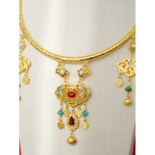 雲深霧淺 貓咪納財 原創貓爪銅錢金色漢服瓔珞項圈平安鎖古風項鍊