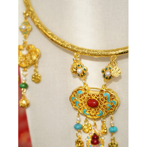 雲深霧淺 貓咪納財 原創貓爪銅錢金色漢服瓔珞項圈平安鎖古風項鍊