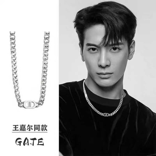 王嘉爾同款項鍊男高級雙D字母古巴項鍊鈦鋼不掉色潮豬鼻子項鍊男