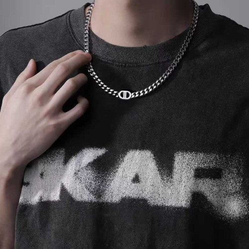 王嘉爾同款項鍊男高級雙D字母古巴項鍊鈦鋼不掉色潮豬鼻子項鍊男