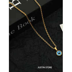 金色惡魔之眼麻花繩鈦鋼項鍊男輕奢小衆設計個性百搭高級感鎖骨鍊