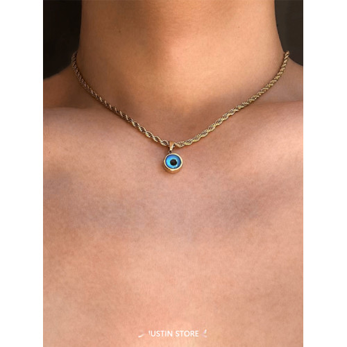 金色惡魔之眼麻花繩鈦鋼項鍊男輕奢小衆設計個性百搭高級感鎖骨鍊