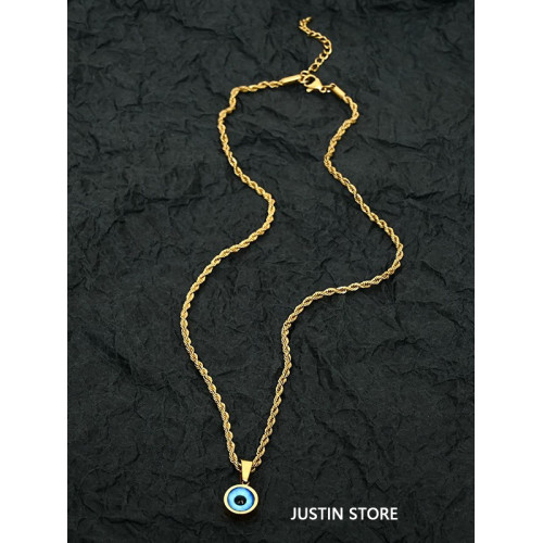 金色惡魔之眼麻花繩鈦鋼項鍊男輕奢小衆設計個性百搭高級感鎖骨鍊