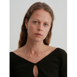 【CnHnOn脂肪商店】細金線串珠散落珍珠懸浮鏤空鏈條多層曡戴項鍊