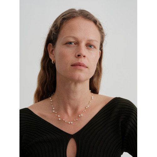 【CnHnOn脂肪商店】細金線串珠散落珍珠懸浮鏤空鏈條多層曡戴項鍊