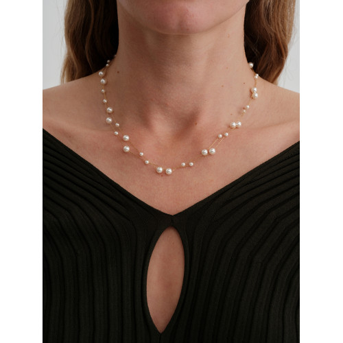 【CnHnOn脂肪商店】細金線串珠散落珍珠懸浮鏤空鏈條多層曡戴項鍊