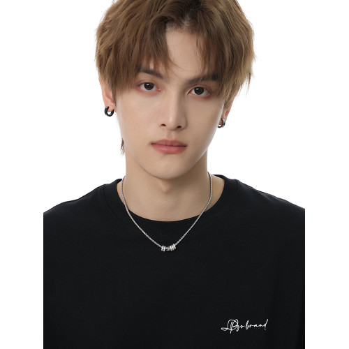 圓環轉運珠吊墜項鍊男款小衆高級感鎖骨鍊男士潮牌百搭男生配飾