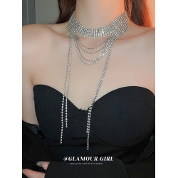 歐美誇張閃鑽流蘇項鍊小衆輕奢高級感氣質頸鏈個性冷淡風項飾