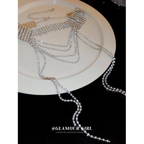 歐美誇張閃鑽流蘇項鍊小衆輕奢高級感氣質頸鏈個性冷淡風項飾