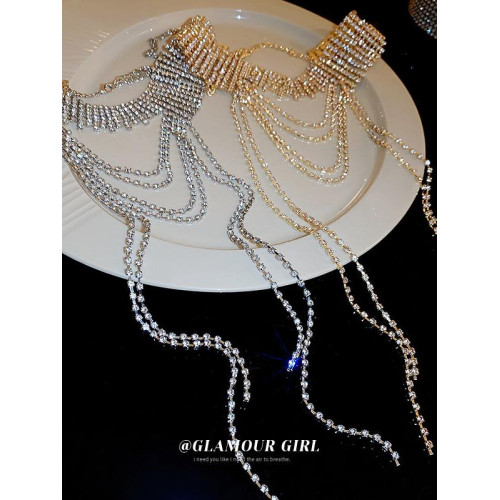 歐美誇張閃鑽流蘇項鍊小衆輕奢高級感氣質頸鏈個性冷淡風項飾