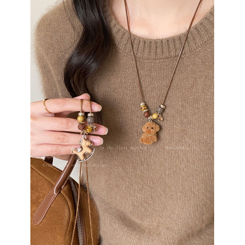 木質小馬項鍊女秋冬輕奢高級感長款吊墜毛衣鏈小衆設計感衣服配飾