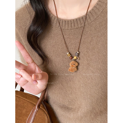 木質小馬項鍊女秋冬輕奢高級感長款吊墜毛衣鏈小衆設計感衣服配飾