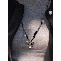 可調節黑色皮繩項鍊女豹紋小貓吊墜配飾2026新款虎眼石毛衣鏈長款