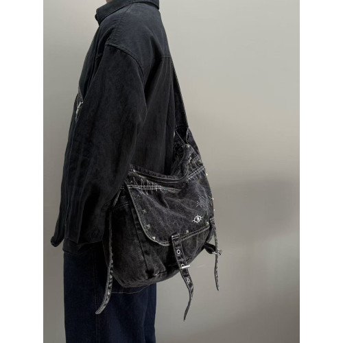 復古潮流百搭水洗牛仔托特包男女大容量單肩斜後後背包潮牌流浪包通勤