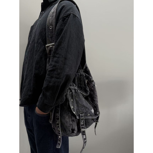 復古潮流百搭水洗牛仔托特包男女大容量單肩斜後後背包潮牌流浪包通勤