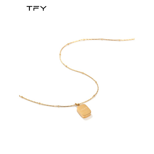 金色方牌毛衣鏈項鍊女長款簡約鎖骨鍊配飾小衆鈦鋼不掉色吊墜頸鏈