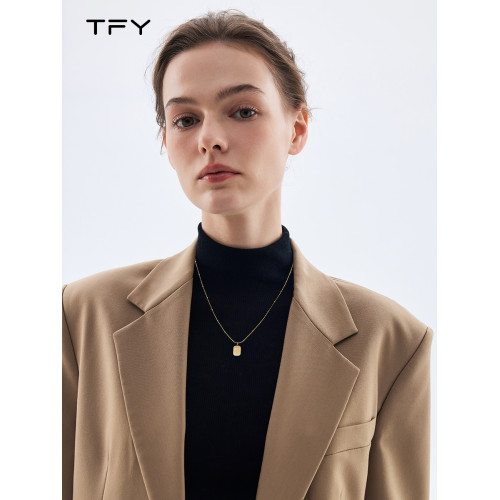 金色方牌毛衣鏈項鍊女長款簡約鎖骨鍊配飾小衆鈦鋼不掉色吊墜頸鏈