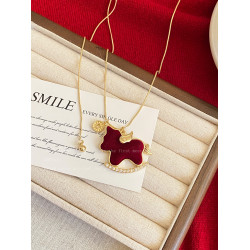 紅色絲絨小馬吊墜項鍊女2026年新款本命年輕奢高級毛衣鏈馬年配飾