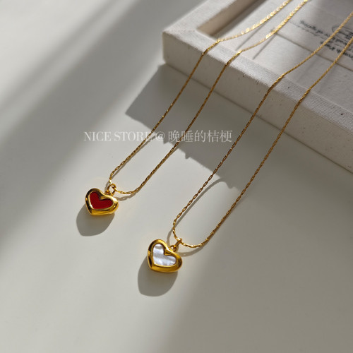 晚睡的桔梗「復興戀詩」日韓紅色愛心吊墜鈦鋼項鍊雙面桃心鎖骨鍊 晚睡的桔梗「復興戀詩」日韓紅色愛心吊墜鈦鋼項鍊雙面桃心鎖骨鍊